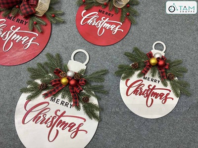 Bảng treo cửa giáng sinh lá PE dáng trái châu [2 Size - 3 màu] X-BTRC-40